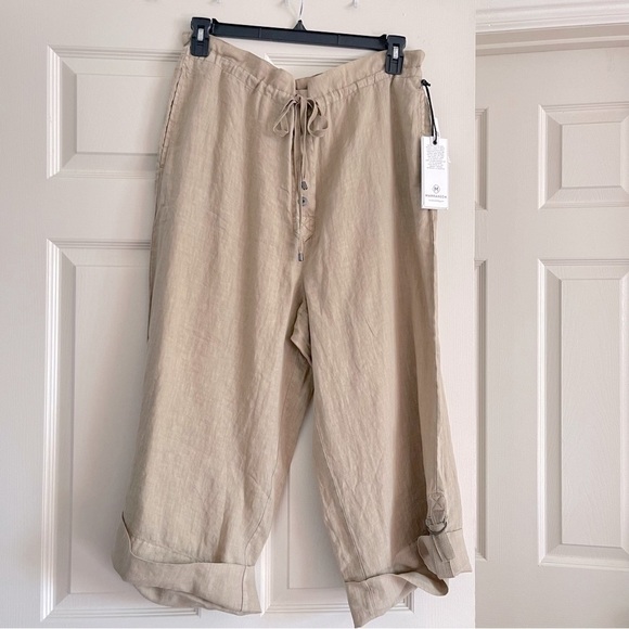 Anthropologie Natalia Linen Wide Leg Pants Women’s L High Waist Crop Boho Tan - Picture 4 of 16